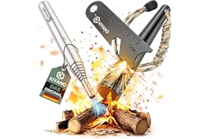 ‎KIYANO KIYANO Feuerstahl Premium Set INKL BLASROHR XL Feuerstahl Extrem starker Funkenflug Feuerstein für Outdoor Survival Camping Bushcraft