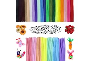 LLMtn 400 Stück 27Farben 300 Chenilledraht,100 wackelaugen selbstklebend,Pfeifenputzer Bunt zum Basteln,Macaron Farbe Pfeifenreiniger Bunt zum Basteln,Pipe Cleaner kulleraugen selbstklebend