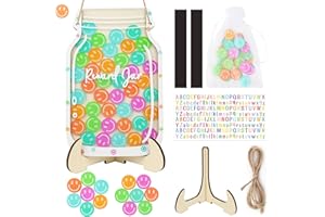 HECTICCORE Bocal de Récompense Magnétique pour Enfant avec 42 Jetons Smiley Colorés et Autocollants Lettres DIY – Pot Récompense Bois pour Routine et Motivation,Système de Récompense Enfant pour Maison ou Classe