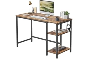 CubiCubi Computer Desk, 100 x 48 cm Office Desk with Reversible Storage Shelves, Small Table Modern Style for Study, Bedroom, Living Room, Rustic Brown