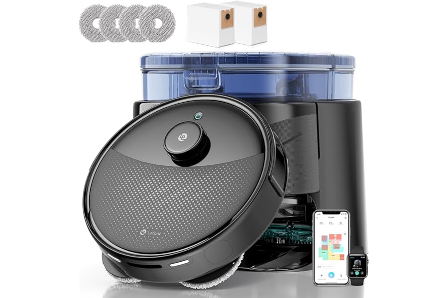 LEFANT M3 Max Robot Vacuum Cleaner with Mapping, Suction 20000Pa, Laser dToF, PSD Sensors, Self-Draining 3.2L, Mop Wash 45°C, Drying, WiFi 2.4G/5G, Alexa/App, Grey