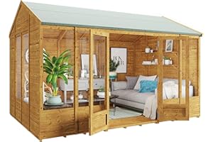 BillyOh 12 x 8 Summer House Log Cabin Wooden Summerhouses Garden Storage Shed Petra Reverse Apex Summerhouse (12x8)