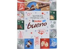 Kinder Bueno Calendrier de l'Avent , cadeau de Noël, 24 gaufrettes assorties recouvertes de chocolat au lait avec garnissage laiteux et noisette, 167 g