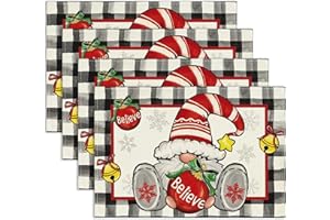 xiaoxiaozhijia Set di 4 Sottopiatti Natalizi,Tovagliette Americane Lavabili 30x45cm,Tovaglietta Americana (Babbo Natale)