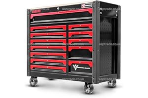 WIDMANN PROFESSIONELLE WERKZEUGE Tool Trolley Cabinet with Tools Steel Workshop Storage Chest Carrier ToolBox, Black, XL (TCJM13-B)