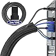 Black Cable Tidy Sleeve(Length 10ft, Diameter 1/2 to 1 Inch Expandable), Braided Cable Sleeve Split& Self-wrap Sleeving for Usb Cable Power Cord Audio Video Cable, Protector Animal from Chewing Cords