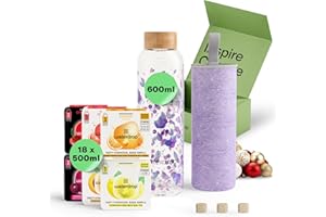 WATERDROP MICRODRINK waterdrop® Glass Starter Set – 600ml Borosilicate Glass Bottle + 18 Sugar-Free Microdrink Hydration Cubes in 6 Flavours, Vitamin C & B Infused, BPA Free Water Bottle, Gift Set