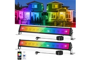 NATPOW Faretto LED da Esterno 50W, Barra LED RGB con Telecomando e APP Bluetooth, Intelligente Faro LED RGB che Cambia Colore, IP66 Impermeabile Faretti RGB per Giardini, Cortili, Festa, 2 pezzi