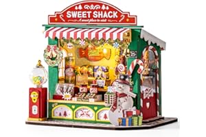 ROBOTIME DIY Miniature Dolls House Kit Christmas Candy Stand, Wooden Model Building Kit With LED Lights, Model Kits for Adults to Build, Home Decor Christmas Birthday Gifts for All Ages
