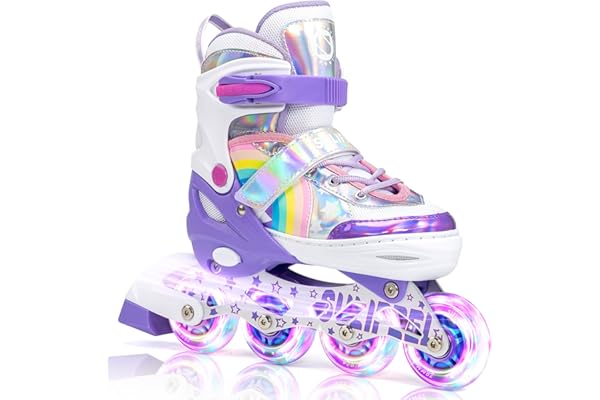 SULIFEEL Rollers en Ligne avec roulettes Clignotantes Patins à roulettes Alignées Taille Réglable et Confortables Stylish Licorne Arc en Ciel Design Débutant Roller Skates