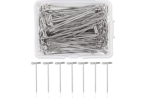 DIPEER 100 Pcs T-Pins, 1 Inch Stainless Steel Blocking Pins Stainless Steel T Pin with a Plastic Box, Wig Straight Pin for Wig Making Blocking Knitting Diy Crafts