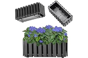 KADAX Skrzynka na kwiaty, doniczka balkonowa w 2 rozmiarach, doniczka o wyglądzie listew, donica na rośliny w stylu wiejskim, skrzynka na rośliny z gumowym korkiem, lekka ozdobna donica (40 cm,