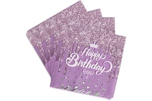 CLVSYH Servietten Happy Birthday, 40 Stück Lila Diamant Geburtstag Serviette, Papierservietten Paper Napkins, Tischdeko Geburtstagsservietten, für Mädchen Junge Geburtstag Party Dekoration, 33 * 33cm (Lila)