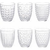 Villa d'Este Home Tivoli 1996 Geometrie Light 320 ml Clear Embossed Glass Water Tumblers, Set of 6