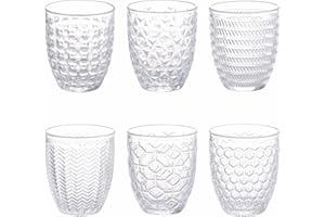 Villa d'Este Home Tivoli 1996 Set 6 bicchieri acqua 320 ml, in vetro trasparente decorato a rilievo, Geometrie Light