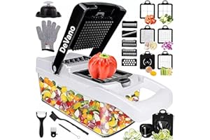 DeVano Pro – 24 in 1 Vegetable Chopper - Multifunctional – Mandoline, Food Chopper, Kitchen Gadgets, Vegetable Slicer, Dicer, Blender, Mash, Cutter, Gloves, Brush, Hand Guard – Stainless Steel