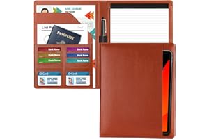 HAUTOCO Portfolio Folder A4 Conference Folder for Men Women, PU Leather Resume Document Organiser with Sleeves & Business Card Holder, Work Writing Pad Folder Padfolio for Office School, Brown