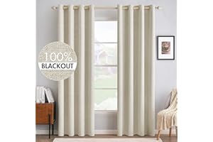 MIULEE Cortinas Opacas Cortinas Aislantes Térmicas con Ojales 100% Opacas Cortinas de Lino Sala de Estar Protección contra el Frío Cortina Blackout Juego de 2, 140 x 245 cm Crema