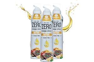 RABEKO PRODUCTS Rabeko Zero spray para cocinar bajo en calorías | MANTEQUILLA | 800 raciones, 2 kcal por pulverización | Spray para freír, asar y hornear | sin aditivos, sin azúcar | 3 x 200ml