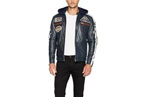 URBAN 5884 Chaqueta Moto Hombre en Cuero 58 Gents | Cazadora de Moto de Piel de Cordero | Armadura Removible para Espalda, Hombros y Codos Aprobada por la CE | Navy Azul | 3XL