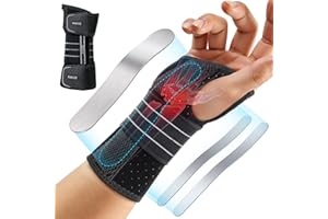 Rakiie Handgelenkstütze, Verstellbare handgelenk bandagen mit 3 Metallschienen, handgelenkbandage für Männer und Frauen, kein Druck auf den Daumen, Schienenstabilisator, Grau, Rechte Hand, M