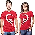 Hangout Hub Hangout-Hub-NP21 Couple Tshirts for Couples | Printed One Love Heart T-Shirts | Men's and Women's Round Neck T-Shirt (Pack of 2, Cotton)