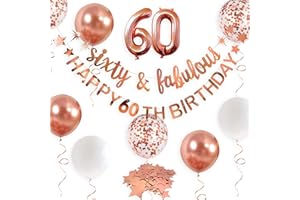 PINKBLUME Rose Gold Sixty & Fabulous Happy 60th Birthday Banner Garland Foil Balloon 60 for Womens 60th Birthday Decorations Hanging 60 and Fabulous Cheers to 60 Years Old Birthday Party Supplies Backdrop