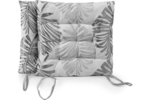 DH DREAMER HOME – Pack de 2 Cojines para Silla 40x40x5 cm – Uso Interior y Exterior, Extra Suaves y Acolchados, Funda de Poliéster y Relleno de Fibra Hueca Lavable - Monstera Gris