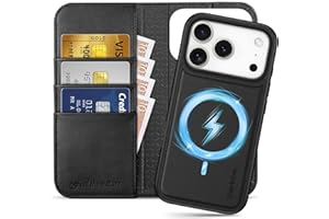 SHIELDON Hülle für iPhone 17 Pro 6,3" 2025, Echtleder Handyhülle [Abnehmbar] [Kabelloses Laden] [3 Kartenfach] [Ständer] [RFID Blocker] [Handy-Ösen] 2 IN 1 Magnet Klapphülle - Schwarz