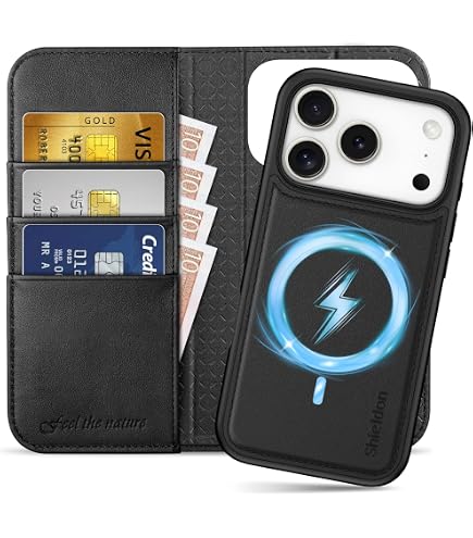 Étui Portefeuille En Cuir Véritable Pour IPhone 17 Pro 6.3" - Compatible MagSafe, 2 Emplacements Cartes, Cadre TPU Antichoc | Noir, TORRO - 8