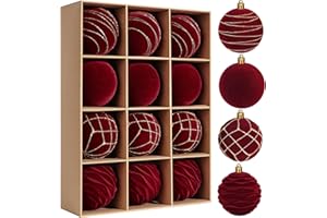 Miaikoe 12pcs Samt Weihnachts Ornamente Kugeln Sets für Weihnachten, Kunststoff zerstörungsdicht Weihnachtsbaum Flocked 8 cm Ornamente Kugeln für Winter Urlaub Dekor (Burgund)