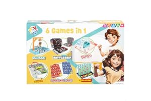 ColorBaby Set 6 Juegos de Mesa, El ahorcado, Bingo, Serpientes y escaleras 3D, Quién es quién, Hundir la Flota, 4 en línea, para más de 2 Jugadores, Juguetes niños 6 años (47946)