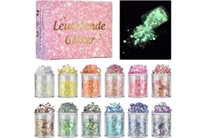 ‎DEALKITS 12 Farben Festival Glitzer Gesicht, Fluoreszierender Body Glitter für Gesicht, Nägel, Augen, Haare - Chunky Sequin Glitzerpulver Set für Karneval, Fasching, Halloween, Partys und DIY Handwerk
