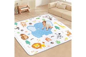 Funsland Tapis de Jeux Bebe, Antidérapant Tapis Rampant Bébé 200x180 cm, Résistant à l'eau Tapis de Motricité Bébé Pliable, Coton Animaux Tapis Eveil Enfants Epais avec Règle, Applicable à Clôture