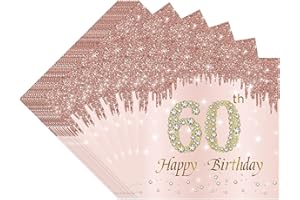 VReder Rose Gold 60th Birthday Decorations - 40pcs Disposable Paper Napkins for Women's 60th Birthday Party Supplies