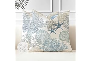 Miuyunya wasserdichte Kissenbezugen 2 Stück 40 x 40 cm Dekorative Outdoor Kissenbezug Frühling Sommer Blau Seestern Muschel Koralle Kissenhülle Ozean Thema Dekorative für Patio Garten Sofa