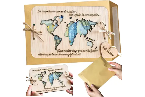 Olesea Tarjeta Regalo - Ideas Dar Dinero - Regalos De Boda para Los Novios- Detalles para Invitados - Sois Los Siguientes Novios -Viaje De Bodas - Felicitacion- Madera