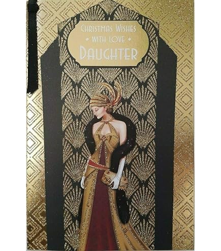 Prelude Art Deco Weihnachtskarte Für Schwägerin - Große Goldene Karte, 250x172 Mm, Glitzernd & Luxuriös