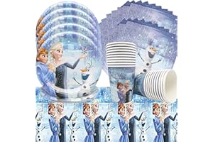 Doyomtoy Eisprinzessin Partygeschirr,Geburtstagskönigin Party Set,Königin Geburtstagsparty,Kindergeburtstag Party Dekoration,61 Stück Pappbecher und Teller,Papierservietten und Tischtücher