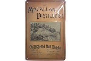 LUCKYLINDE Tabliczka blaszana w stylu retro whisky pasująca dla miłośników maltu i koneserów MACALLAN Single Malt Scotch i koneserów - tłoczona tabliczka blaszana dla fanów Szkocji, 30 x 20 cm