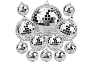 MytaYt 12Stück Spiegel Ball Silber Diskokugel Hängekugel Discokugel Spiegelkugel Mini Discokugel für Weihnachtsbaum Dekoration, Lichteffekt, Hochzeit, Home, Party(10/7/5/3/2cm)