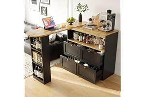 SogesHome Tavolo da bar da cucina a buffet girevole a 360° con 4 cassetti, ripiani aperti per sala da pranzo, studio, soggiorno