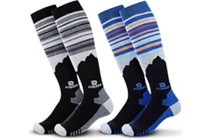 RIOROO 2 pary skarpet narciarskich z wełny merynosów, dla kobiet i mężczyzn, grube skarpety termiczne na zimną pogodę, wysokość do kolan, oddychające, szybkoschnące, z konstrukcją OTC, antypoślizgowe ściągacze