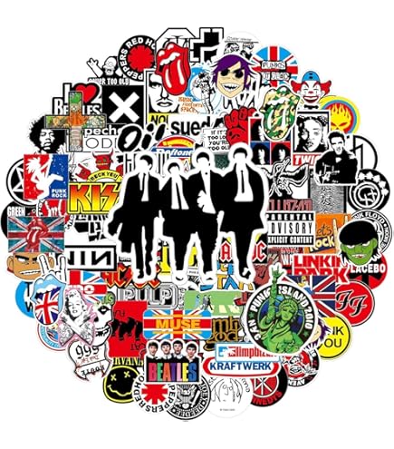 Band-stickers pakket, 100 stuks, Rock and Roll stickers, Punk, Klassiek, Vinyl, Waterdicht, Graffiti voor laptop, auto's, gitaar, bumper, fles