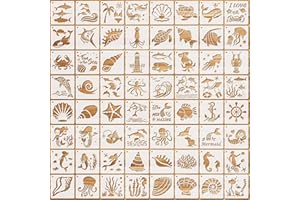 OOTSR 64Pz Plantilla de Pintura de Mar para Niños, 7.62cm Plantillas de Dibujos para Pintar de Mar Playa Verano, Stencil para Muebles Scrapbooking Pared Decoración