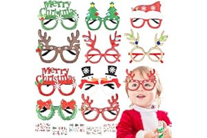 Faburo 10pcs Christmas Glitter Party Glasses Christmas Decoration Fancy Dress Hanging Glasses Christmas Themed sticker Suitable for Adults and Children 10 styles