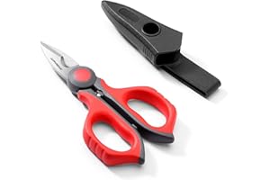 JARVISTAR Elektrikerschere Universalschere Kabelschere, 6 Zoll Multifunktions Schere mit Gürtelclip und Weichem Gummigriff, Edelstahlschere,15.3CM (Schwarz/Rot)