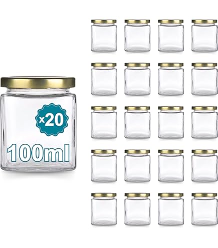 BIGIVACA Lot De 30 Mini Pots à Miel Hexagonaux En Verre Avec Couvercles Dorés Pour Cadeaux De Mariage, Fêtes, Fabrication De Bougies – Comprend 80 étiquettes Et 1 Stylo