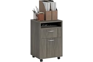 HOMCOM Schedario da Ufficio con Cassetto, Armadietto, Ruote a Freno e Ripiano Aperto, Cassettiera Ufficio per Lettera/Legale/Formato A4, Armadio Verticale per Studio, 40x35x60 cm, Grigio