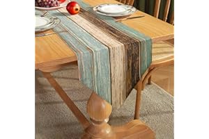 HANRUNSI Tischläufer Moderne Wohnzimmer Tischsets Grün Leinen Tischläufer Raumsets Antik Altrustikales Holz Blau-Beige-Braun Tischsets für Esstisch Party Hochzeitswäsche 40x140cm
